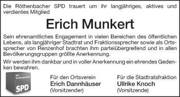 Traueranzeige von Erich Munkert von Pegnitz-Zeitung